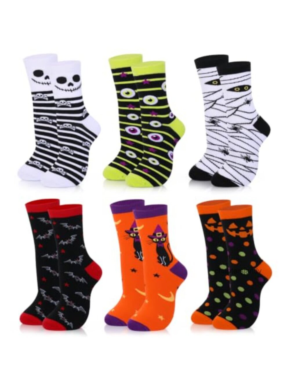 Halloween Novelty Crew Socks 6 Pairs Cotton Blend Spooky Gift One Size